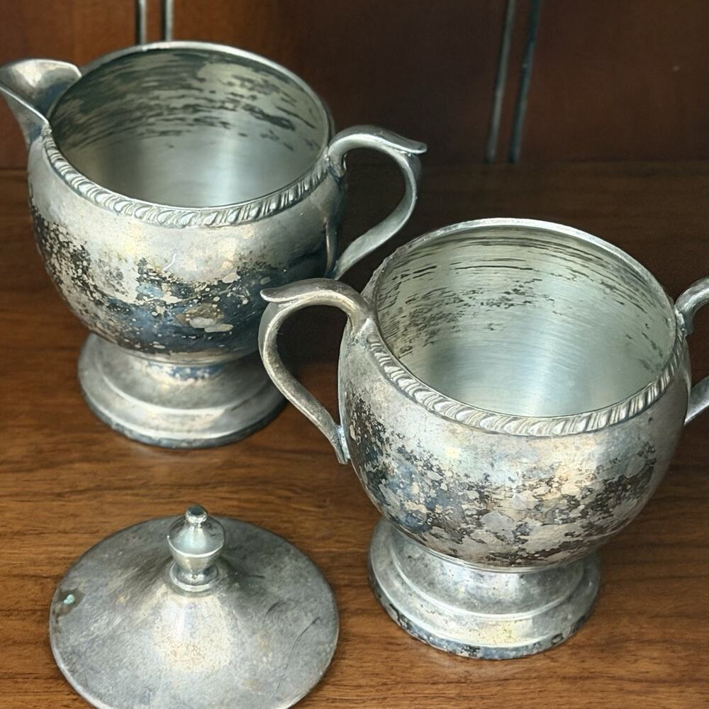 Vintage Corbell & Co Silverplate Creamer & Sugar Bowl Set Pattern 31 81 Patina
